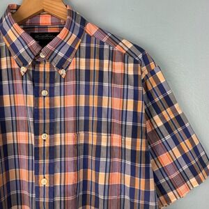 Brooks Brothers Mens Large Blue Orange Plaid Short Sleeve Button Down Shirt